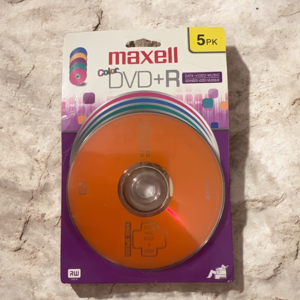 Maxell Color DVD+R‎ 5 Pack NEW Sealed Recordable Discs 4.7GB